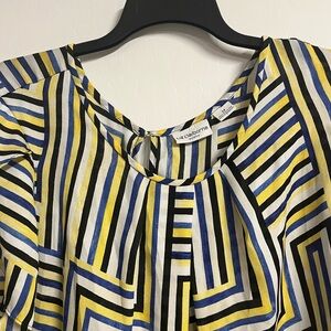 Liz Claiborne Women's Geometric Top - Blue, Yellow, Black